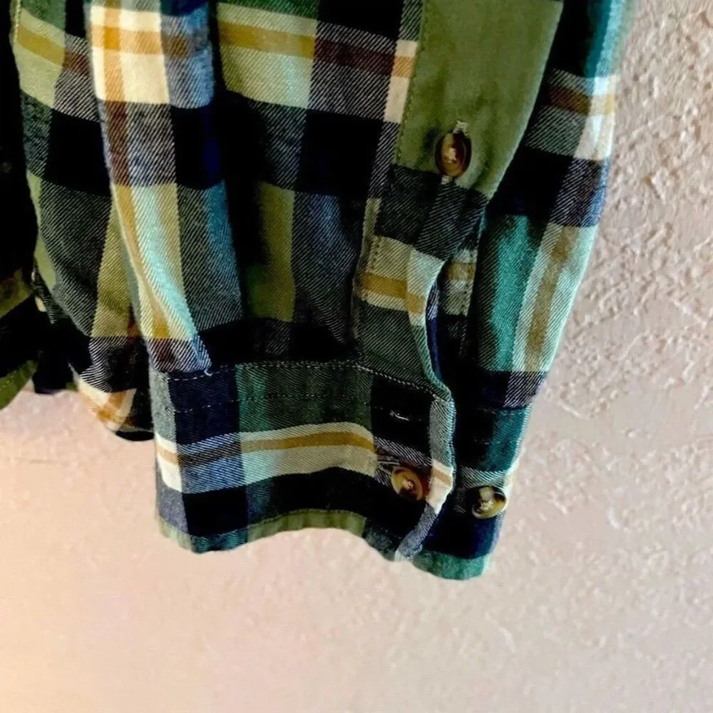 *30off3* Banana Republic Men's Plaid Flannel Shirt Green Long Sleeve Size L